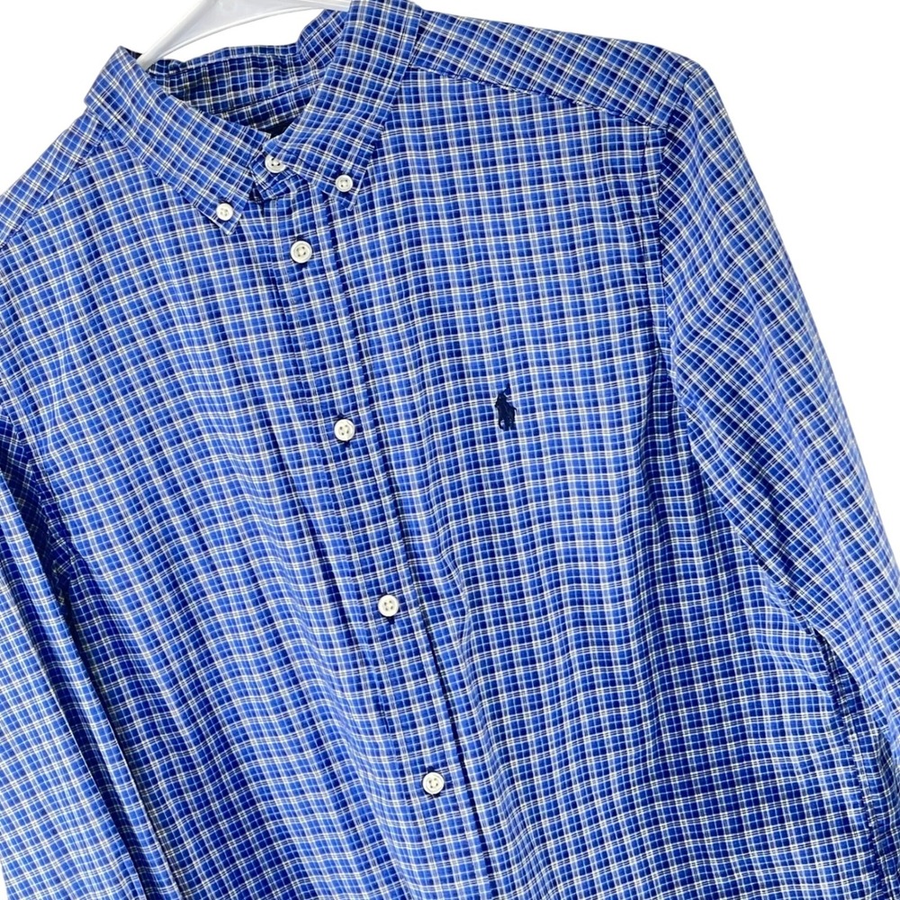 Ralph Lauren Boys‎  Blue Plaid Button Down Shirt Natural Stretch XL 18 20 Preppy